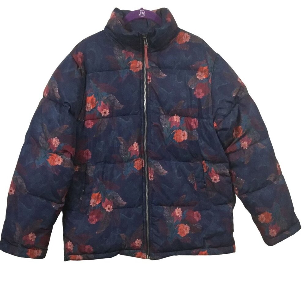 Sundance Kimmy Blue Floral Polyester Fiberfill Double Zip Puffer Jacket Small